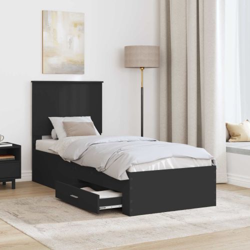 Рамка за легло Черен и сребрист 75 x 190 cm Инженерно дърво