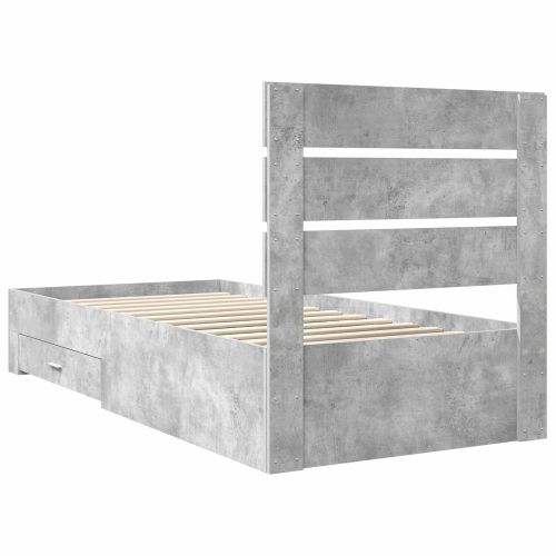 Рамка за легло с чекмедже Бетонно сиво и сребро 75 x 190 cm