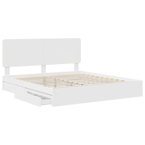 Легло с място за съхранение Бяло 200 x 200 cm Инженерно дърво