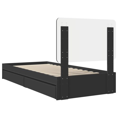 Легло с място за съхранение Черно 90 x 190 cm Инженерно дърво