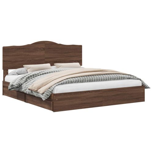 Легло с място за съхранение с таблото Кафяв дъб 200 x 200 cm