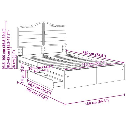 Легло с място за съхранение Черно 135 x 190 cm Инженерно дърво