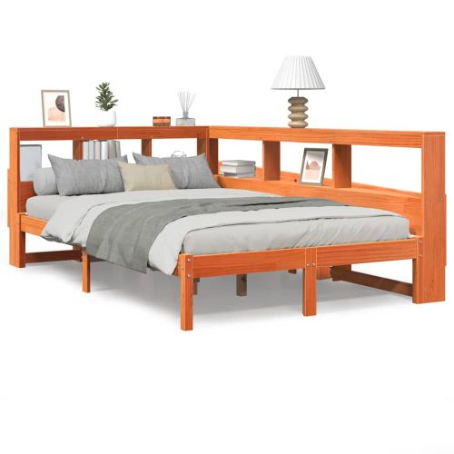 Легло с етажерка за книги, без матрак, 120x190 см, бор масив