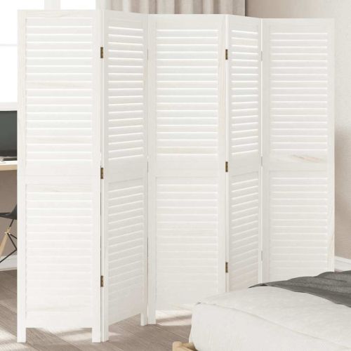 Разделител за стая, 5 панела, бял, дърво пауловния масив