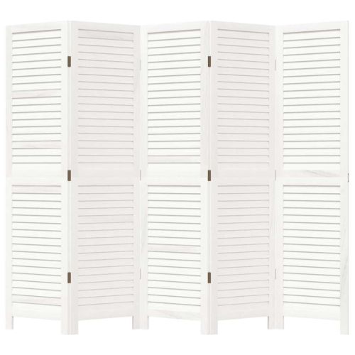 Разделител за стая, 5 панела, бял, дърво пауловния масив