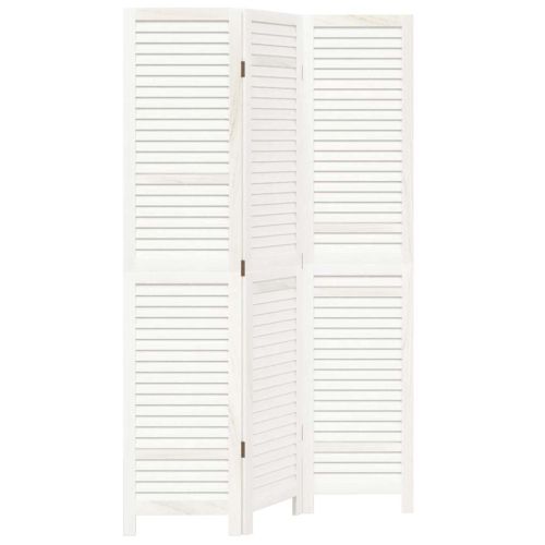 Разделител за стая, 3 панела, бял, дърво пауловния масив