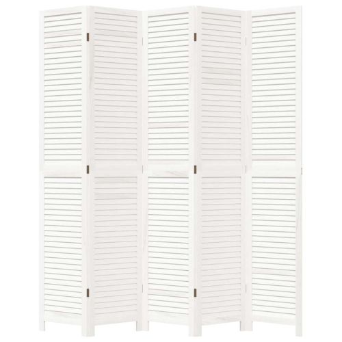 Разделител за стая, 5 панела, бял, дърво пауловния масив