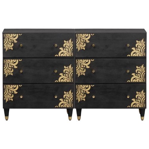 Служебен шкаф 2 pcs Черно 60 x 33 x 75 cm Солидно мангово дърво