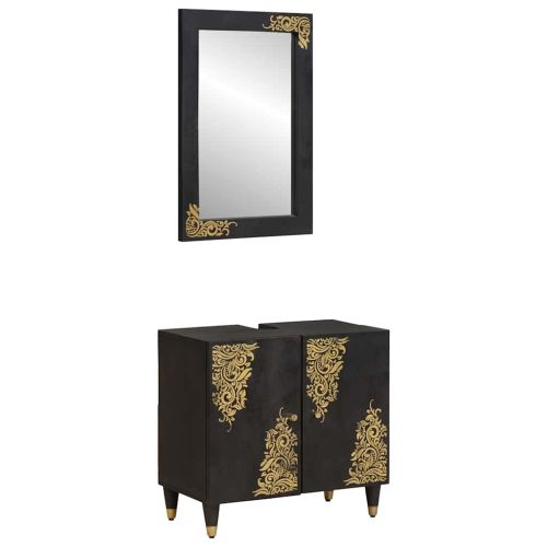 Комплект шкафове за баня 2 pcs Черно Солидно мангово дърво