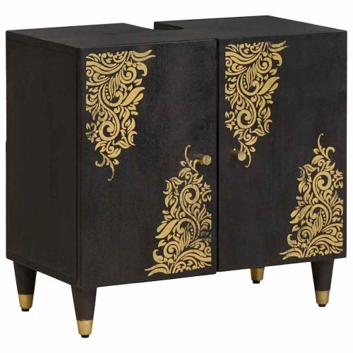 Комплект шкафове за баня 4 pcs Черно Солидно мангово дърво