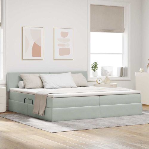 Легло с място за съхранение Светлосиво 200 x 200 cm Кадифе