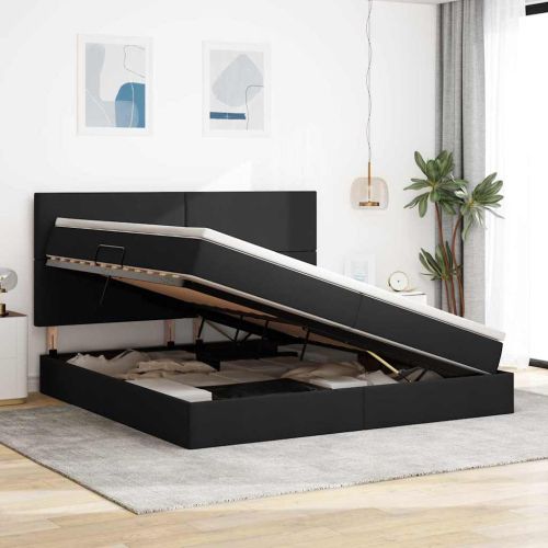 Легло с място за съхранение Черно 200 x 200 cm Изкуствена