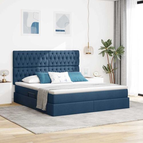 Легло с място за съхранение Синьо 160 x 200 cm Изкуствена