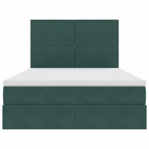 Легло с място за съхранение и LED Тъмен зелен 140 x 190 cm