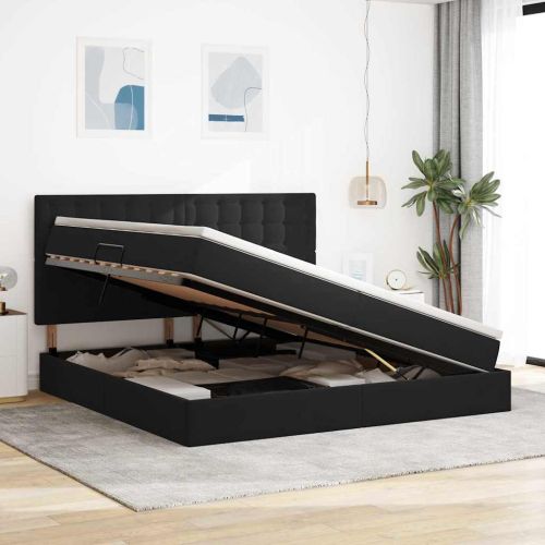 Легло с място за съхранение и LED Черно 200 x 200 cm Кадифе