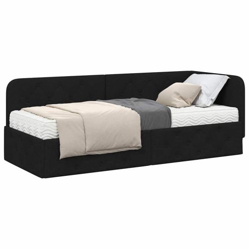 Ъглова рамка за легло с матрак Черно 80 x 200 cm текстил