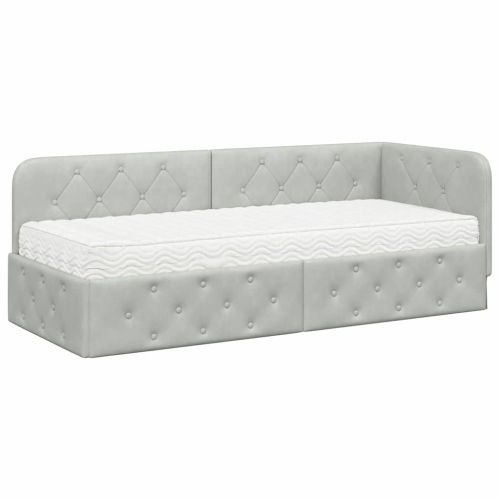 Ъглова рамка за легло с матрак Светлосиво 80 x 200 cm Кадифе