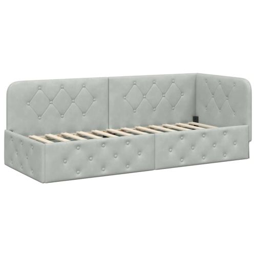 Ъглова рамка за легло с матрак Светлосиво 80 x 200 cm Кадифе