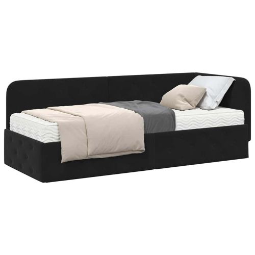 Ъглова рамка за легло с матрак Черно 80 x 200 cm Кадифе