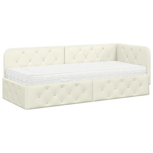 Ъглова рамка за легло с матрак Крем 80 x 200 cm Кадифе