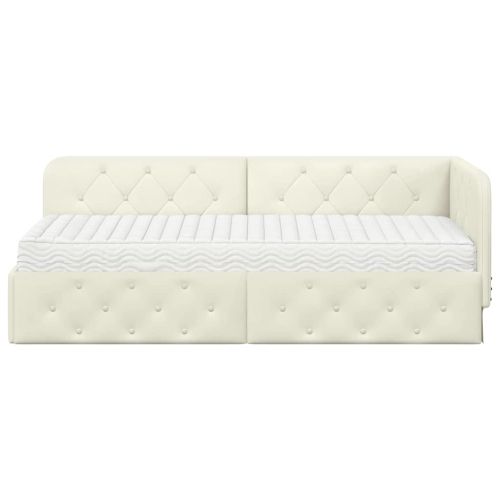 Ъглова рамка за легло с матрак Крем 80 x 200 cm Кадифе
