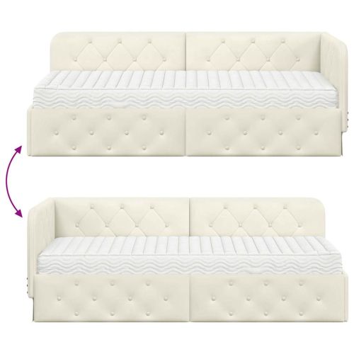 Ъглова рамка за легло с матрак Крем 80 x 200 cm Кадифе