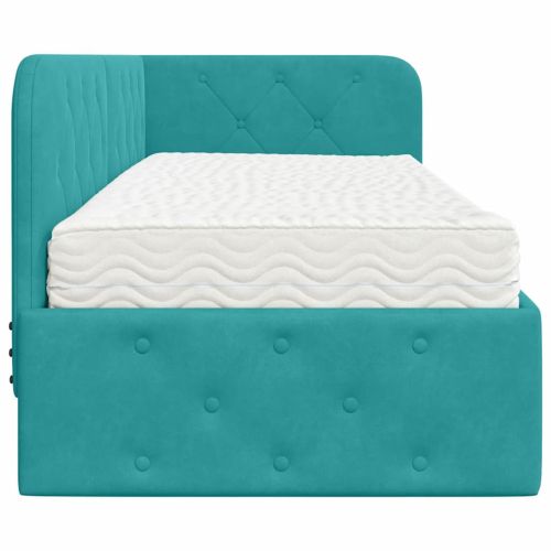 Ъглова рамка за легло с матрак Тюркоаз 80 x 200 cm Кадифе