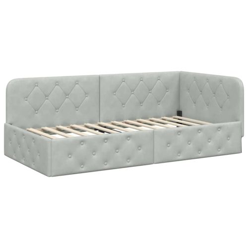 Ъглова рамка за легло с матрак Светлосиво 90 x 190 cm Кадифе