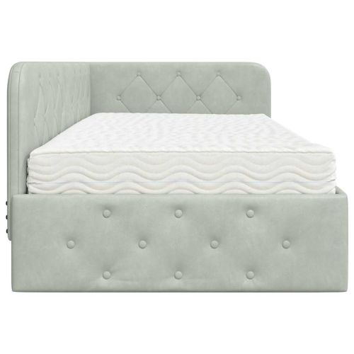 Ъглова рамка за легло с матрак Светлосиво 90 x 190 cm Кадифе