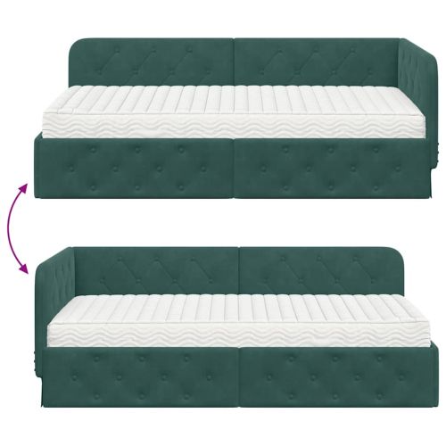 Ъглова рамка за легло с матрак Тъмен зелен 90 x 190 cm Кадифе