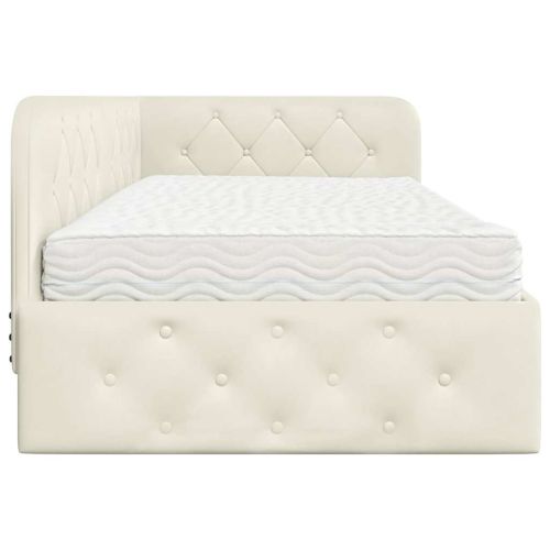 Ъглова рамка за легло с матрак Крем 90 x 200 cm Кадифе