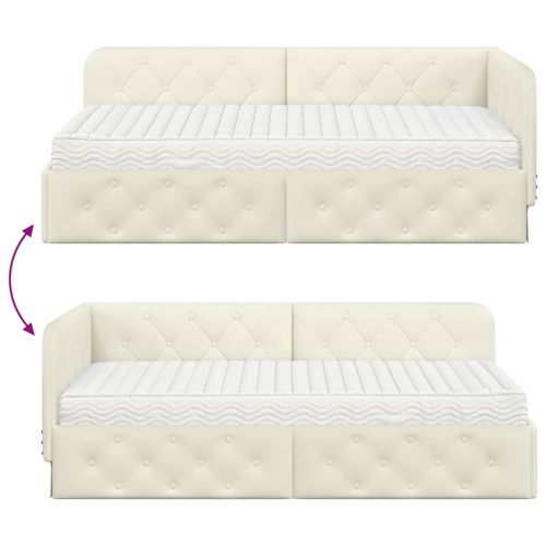 Ъглова рамка за легло с матрак Крем 100 x 200 cm Кадифе