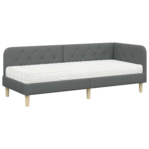 Ъглова рамка за легло с матрак Тъмен сив 80 x 200 cm текстил