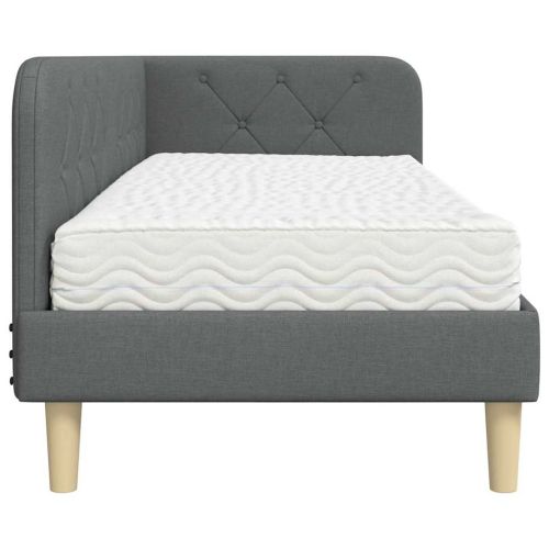 Ъглова рамка за легло с матрак Тъмен сив 80 x 200 cm текстил