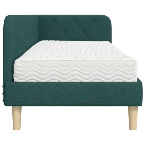 Ъглова рамка за легло с матрак Тъмен зелен 80 x 200 cm текстил