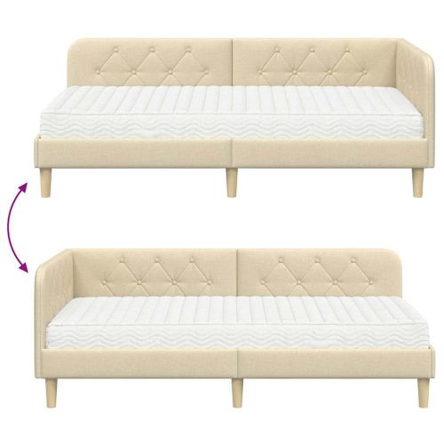 Ъглова рамка за легло с матрак Крем 90 x 190 cm текстил