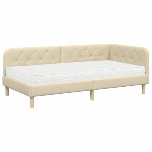 Ъглова рамка за легло с матрак Крем 90 x 200 cm текстил