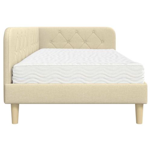 Ъглова рамка за легло с матрак Крем 90 x 200 cm текстил