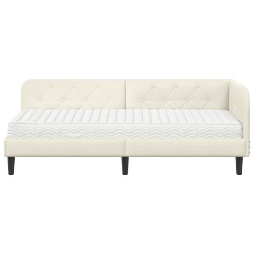 Ъглова рамка за легло с матрак Крем 80 x 200 cm Кадифе