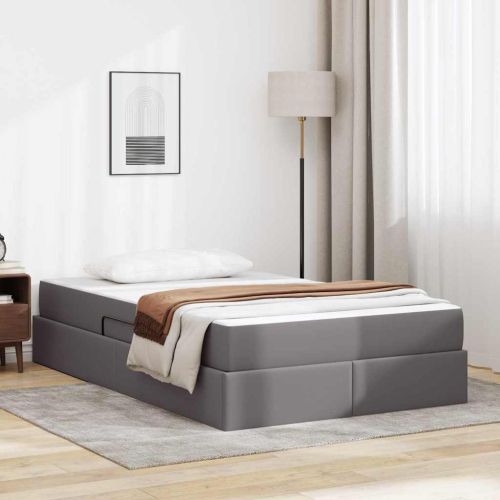 Легло с място за съхранение и матрак с матрак Сив 120 x 200 cm