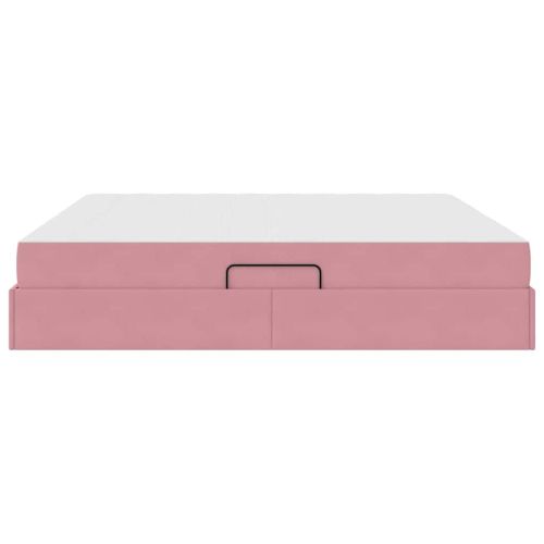 Легло с място за съхранение и матрак Розово 200 x 200 cm Кадифе