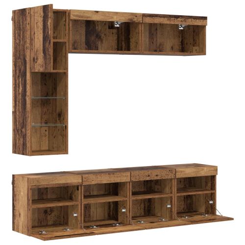 ТВ шкаф Монтиране на стена 7 pcs Старо дърво Инженерно дърво