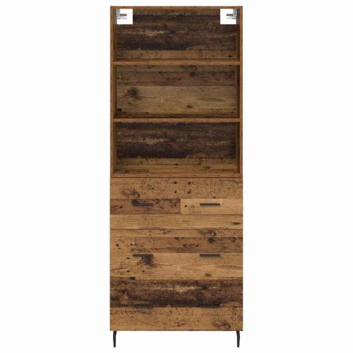 Висок шкаф 2 pcs Старо дърво Инженерна дървесина и стъкло