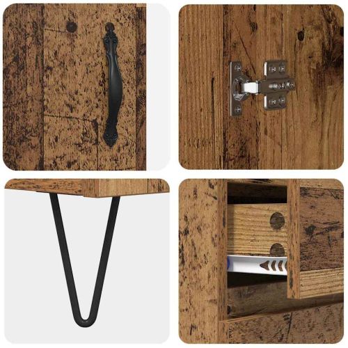 Висок шкаф с чекмедже 2 pcs Старо дърво Инженерно дърво