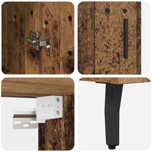 Висок шкаф 2 pcs Старо дърво Инженерна дървесина и стъкло