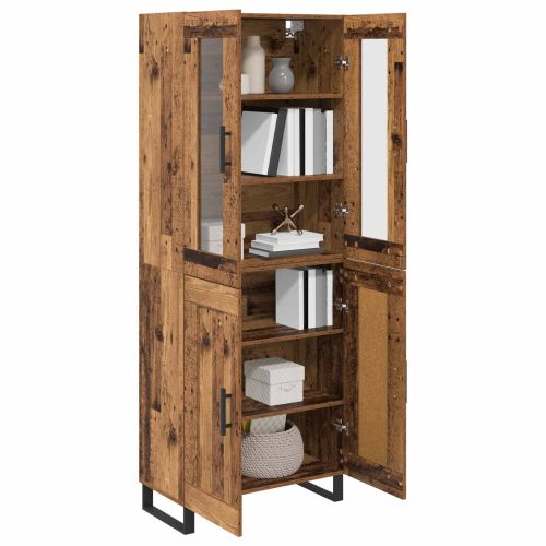 Висок шкаф 2 pcs Старо дърво Инженерна дървесина и стъкло