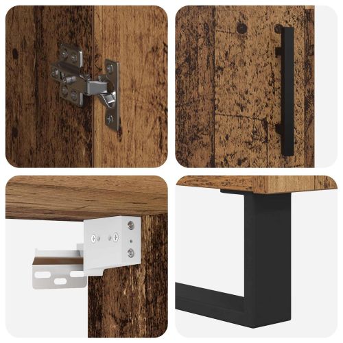 Висок шкаф 2 pcs Старо дърво Инженерна дървесина и стъкло