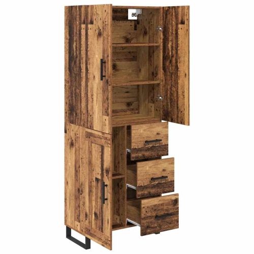 Висок шкаф 2 pcs Старо дърво Инженерна дървесина и стъкло