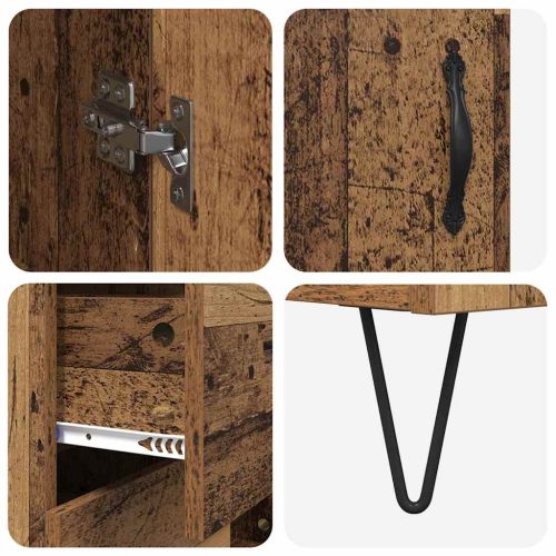 Висок шкаф 2 pcs Старо дърво Инженерна дървесина и стъкло