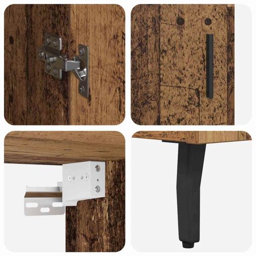 Висок шкаф 2 pcs Старо дърво Инженерна дървесина и стъкло